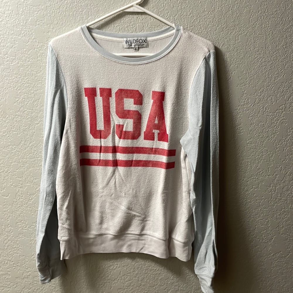 Wildfox USA Sweatshirt Patriotic Graphic Pullover Soft Lightweight Crew